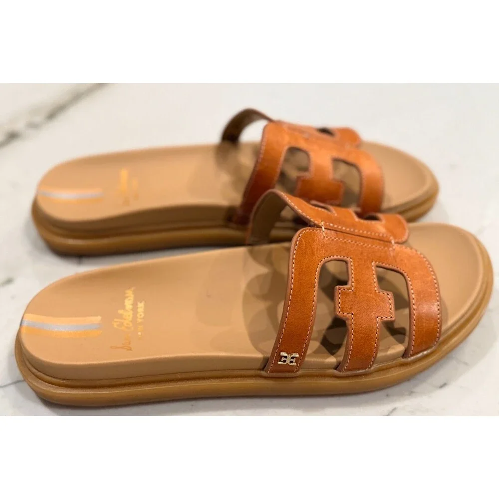 Sam Edelman Shoes Womens Size 8.5 Valeri Brown Leather Slip On Sandals EUC